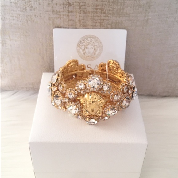 Versace Blooming Medusa Gold Crystal Cuff Bracelet - Picture 4 of 8